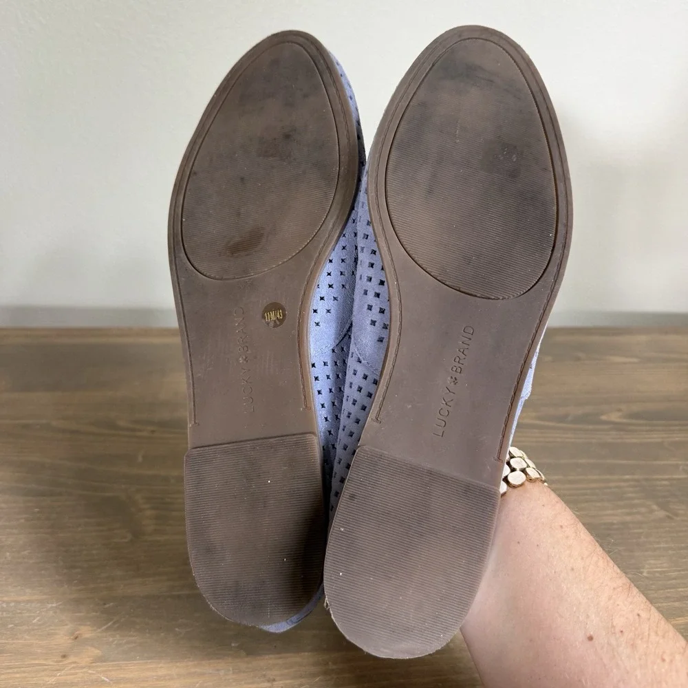 Lucky Brand Womens 11M/43 Blue Suede Carthy Flats Loafers Perforated
